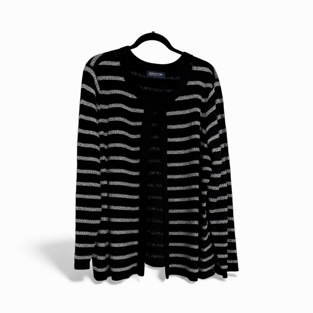 Jones NY Women's Black Metallic Silver‎ thread  Montmartre Cardigan Office 3X